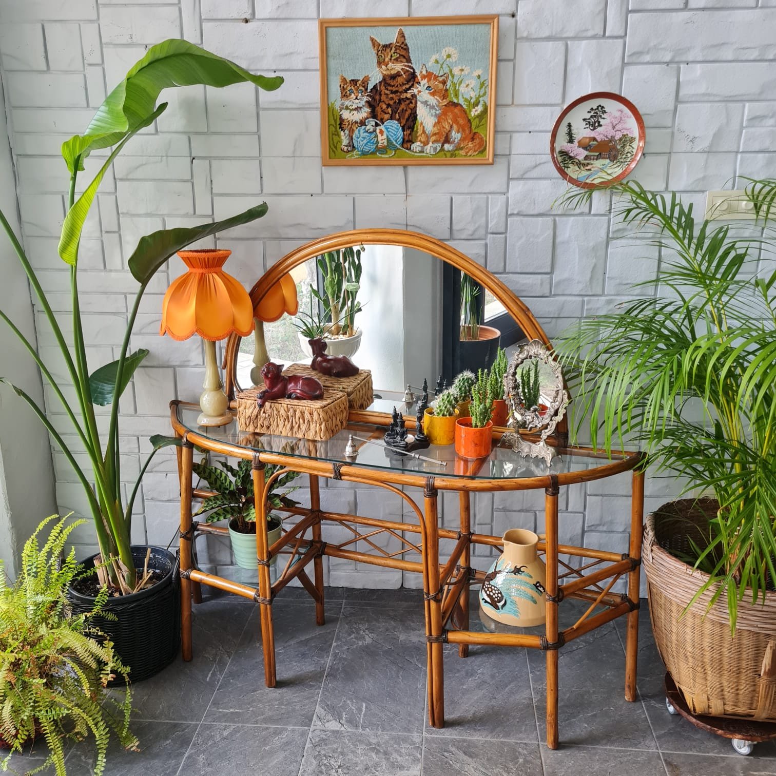 Vintage Bambu Dresuar ve Aynası - Görsel 6