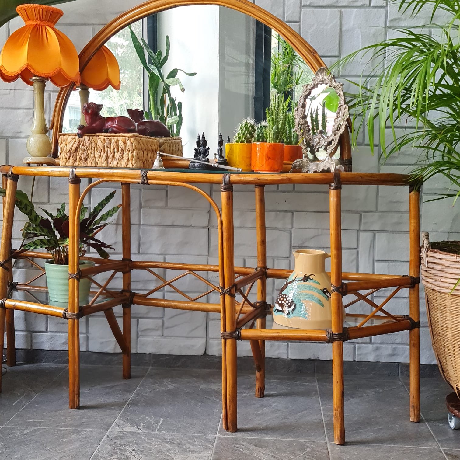 Vintage Bambu Dresuar ve Aynası - Görsel 11